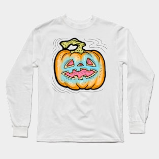 Scary Halloween pumpkin monster face head. Long Sleeve T-Shirt